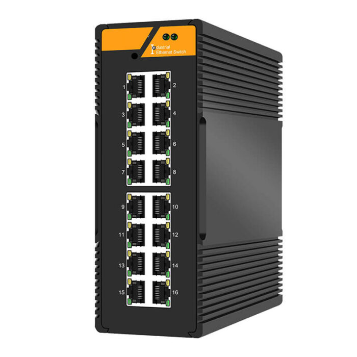 Industrial Unmanaged Ethernet Switch With 16*10/100/1000Base-T RJ45 Ports