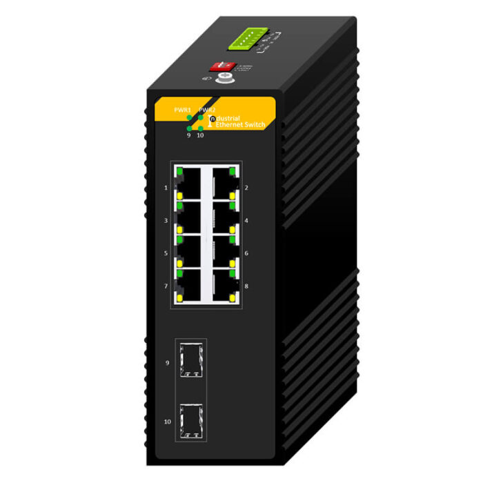 Industrial Unmanaged Ethernet PoE Switch With 2*1000Base-X Ports+8*10/100Base-T RJ45 Ports