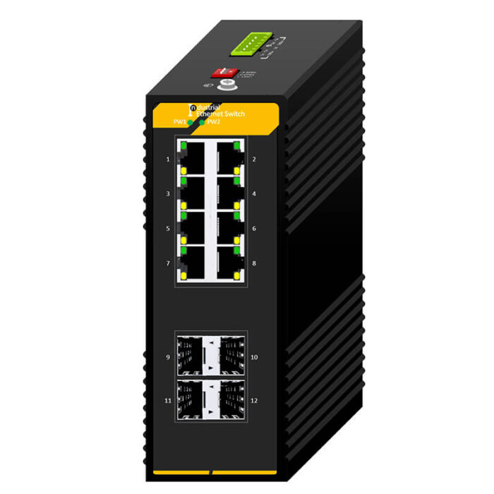 Industrial Unmanaged Ethernet PoE Switch With 4*1000Base-X Ports + 8*10/100Base-T RJ45 PoE Ports - Image 2