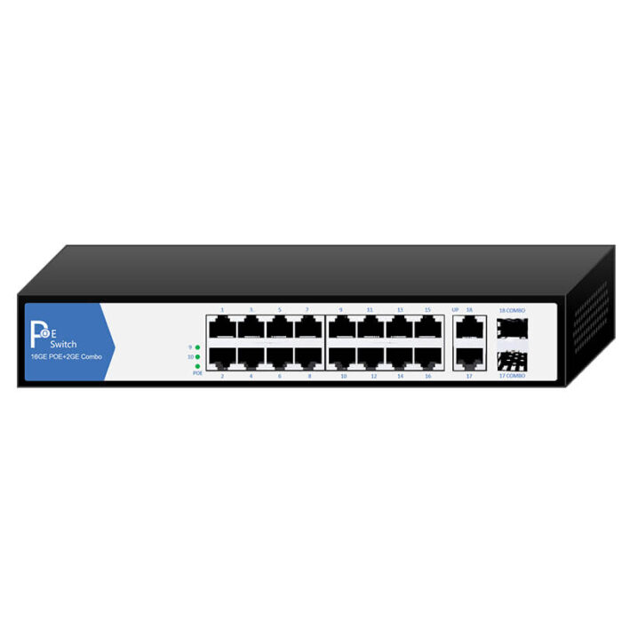 Commercial Unmanaged PoE Switch With 16*10/100/1000Base-T PoE Ports+2*1000M SFP Combo Ports