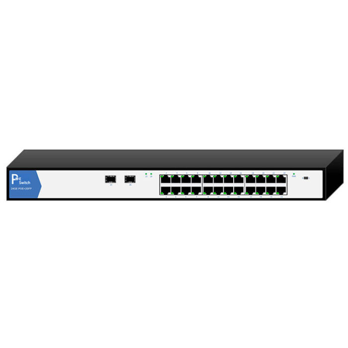 Commercial Unmanaged PoE Switch With 24*10/100/1000Base-TX PoE RJ45 Ports + 2*100/1000Base-X Ports