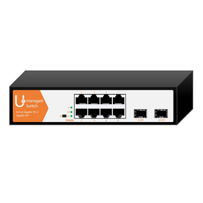 Commercial Unmanaged Switch 8*10/100/1000Base-Tx Ports + 2*1000M SFP Ports Rack-mounted