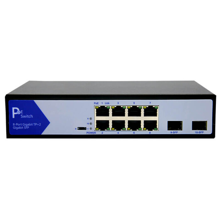 Commercial Unmanaged PoE Switch 8*10/100/1000Base-T RJ45 PoE Ports + 2*1000Base-X SFP Ports - Image 4