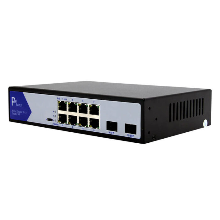 Commercial Unmanaged PoE Switch 8*10/100/1000Base-T RJ45 PoE Ports + 2*1000Base-X SFP Ports - Image 2