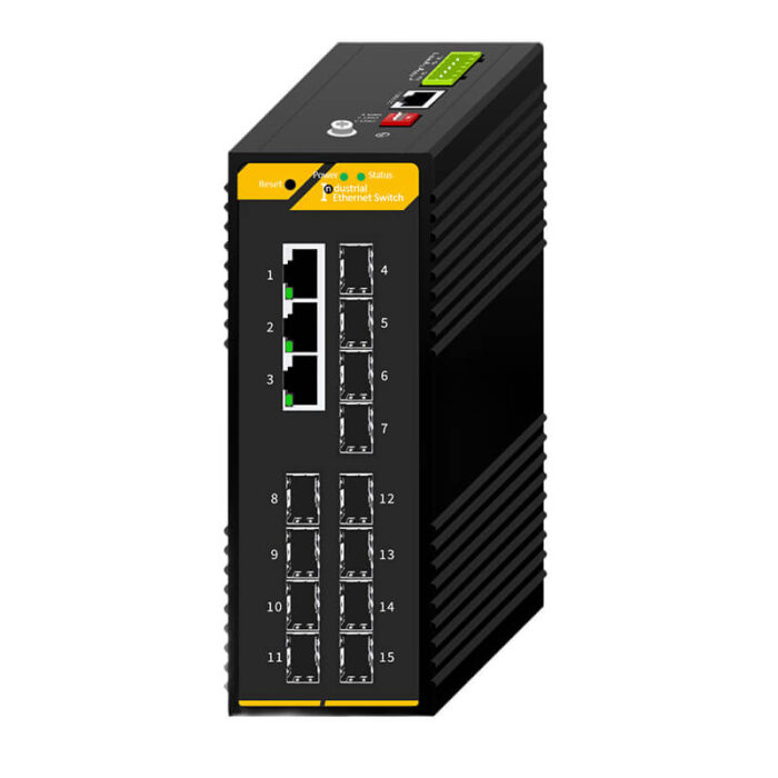 3*10/100/1000M RJ45 Base-T Ports 12*1000M Base-X SFP Industrial L2 Managed Switch SH-GM01203 - Image 2