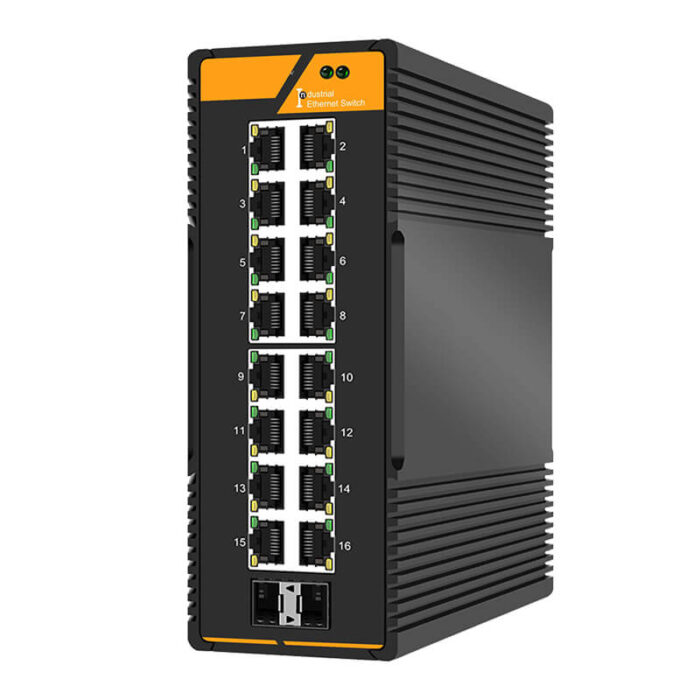 Industrial Unmanaged Switch With 16*10/100/1000Base-T RJ45 Ports + 2*10G SFP Ports