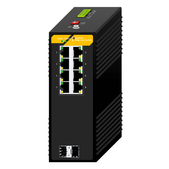 Industrial Unmanaged Switch With 8*10/100/1000Base-T RJ45 Ports + 2*10G SFP Ports
