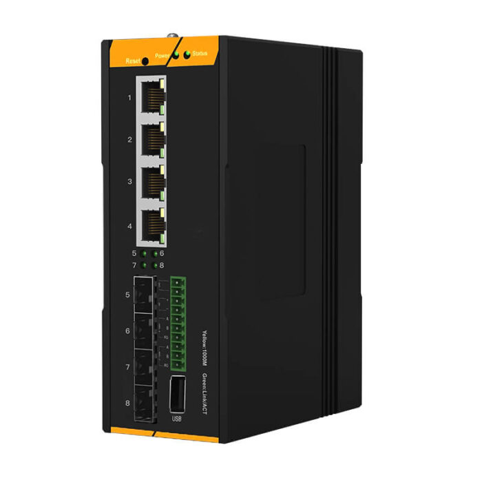 Industrial Managed Ethernet Switch With 4*10/100/1000Base-TX Ports + 4 SFP Slots