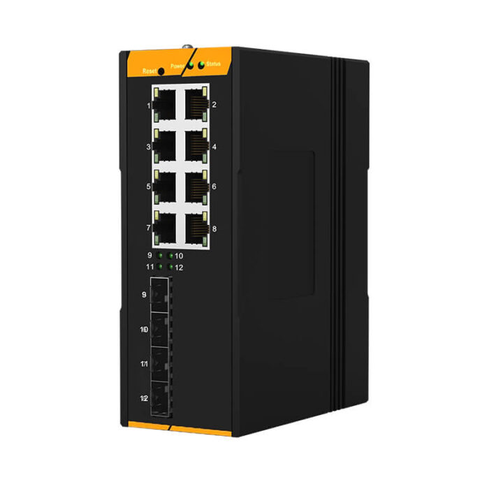 Industrial Managed Ethernet Switch With 8x 10/100/1000Base-TX ports + 4x 100/1000Base-FX SFP slots