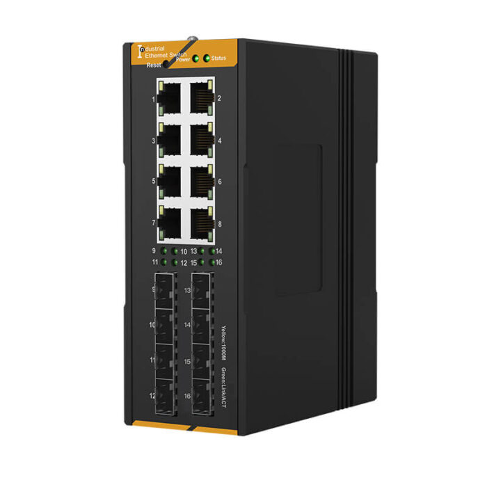 Industrial Managed Ethernet Switch With 8*10/100/1000Base-TX Ports + 8*100/1000Base-FX SFP Slots